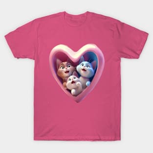 Super cute kittens laughing in a heart shaped frame T-Shirt